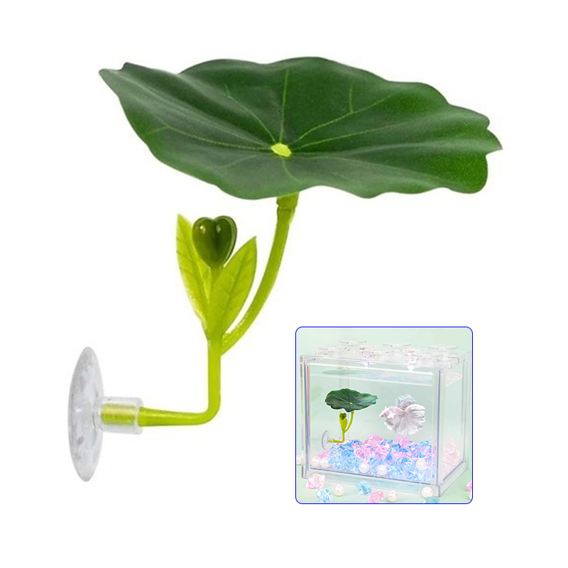 Planted Aquarium For Betta - 1 個のグリーンリーフハンモック、ベタ魚用ストレス軽減水族館に安全な装飾、吸盤付き、水槽用フェイク植物装飾