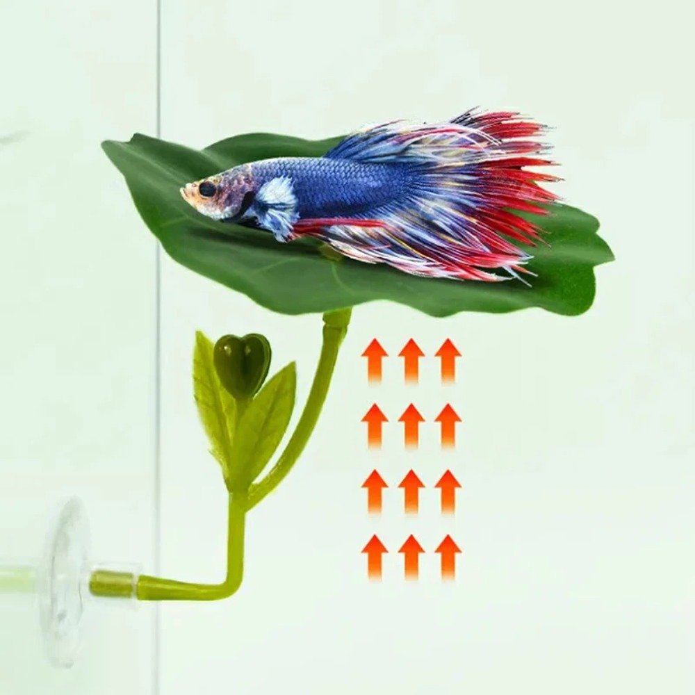 Planted Aquarium For Betta - 1個入りグリーンリーフベタフィッシュハンモック、ストレス軽減効果のある水槽用安全装飾、強力な吸盤付き人工植物水槽装飾